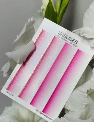 UA Slider 2D Nail Decal CF-628 Nail Water Decal Gold FOIL/ Hot Pink Ombré Nail Wraps With Gold Foil/ Ombré Fade/ French Nails