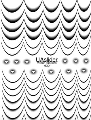 UA Slider 2D Nail Decal CF-630 Nail Water Decal Gold FOIL/ Black Wave French Tip/ Nail Wraps/ 3D Hearts/ French tip style