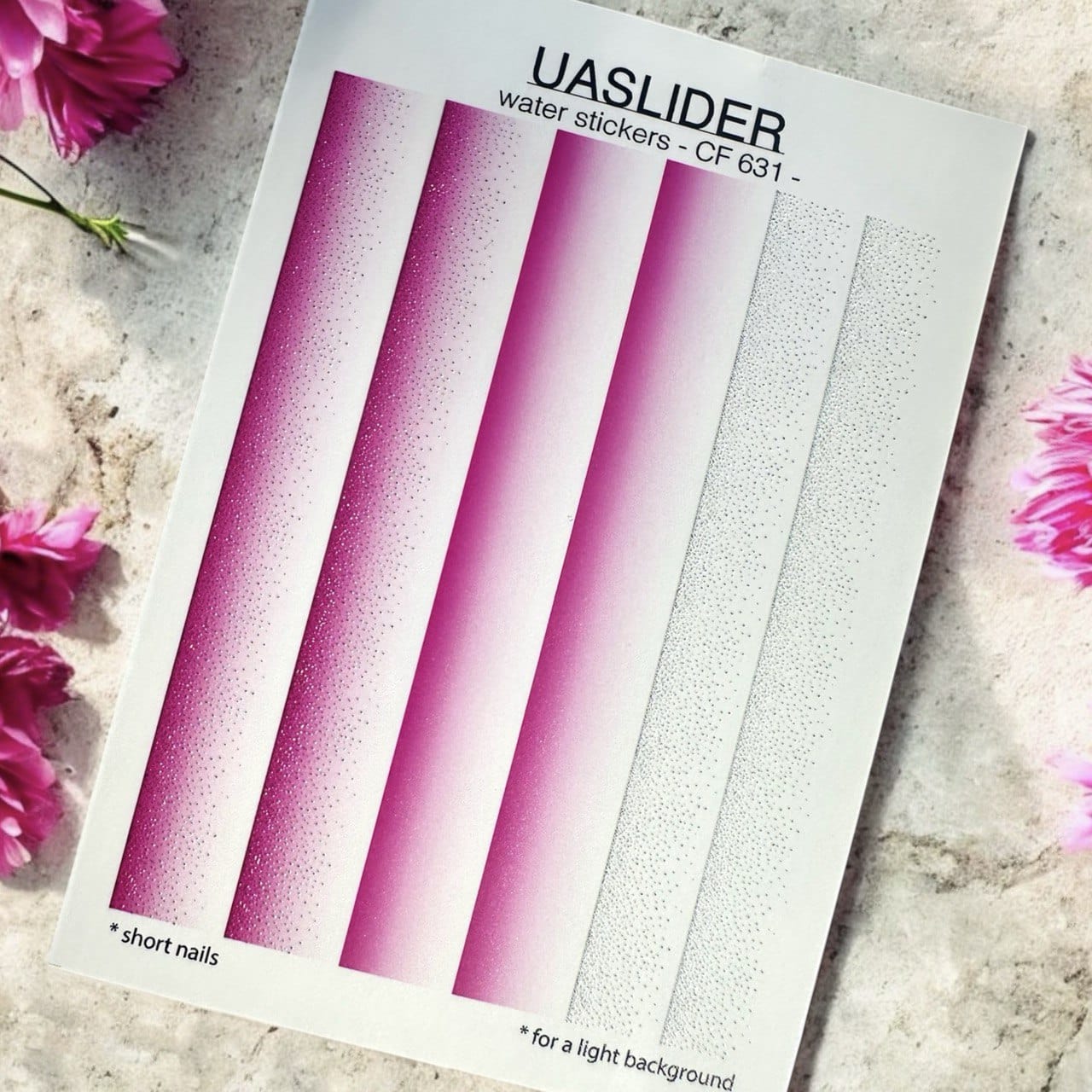 UA Slider 2D Nail Decal CF-631 Nail Water Decal Silver FOIL/ Pink & Silver Ombre Gradient/ Ombré Fade/ French Nails