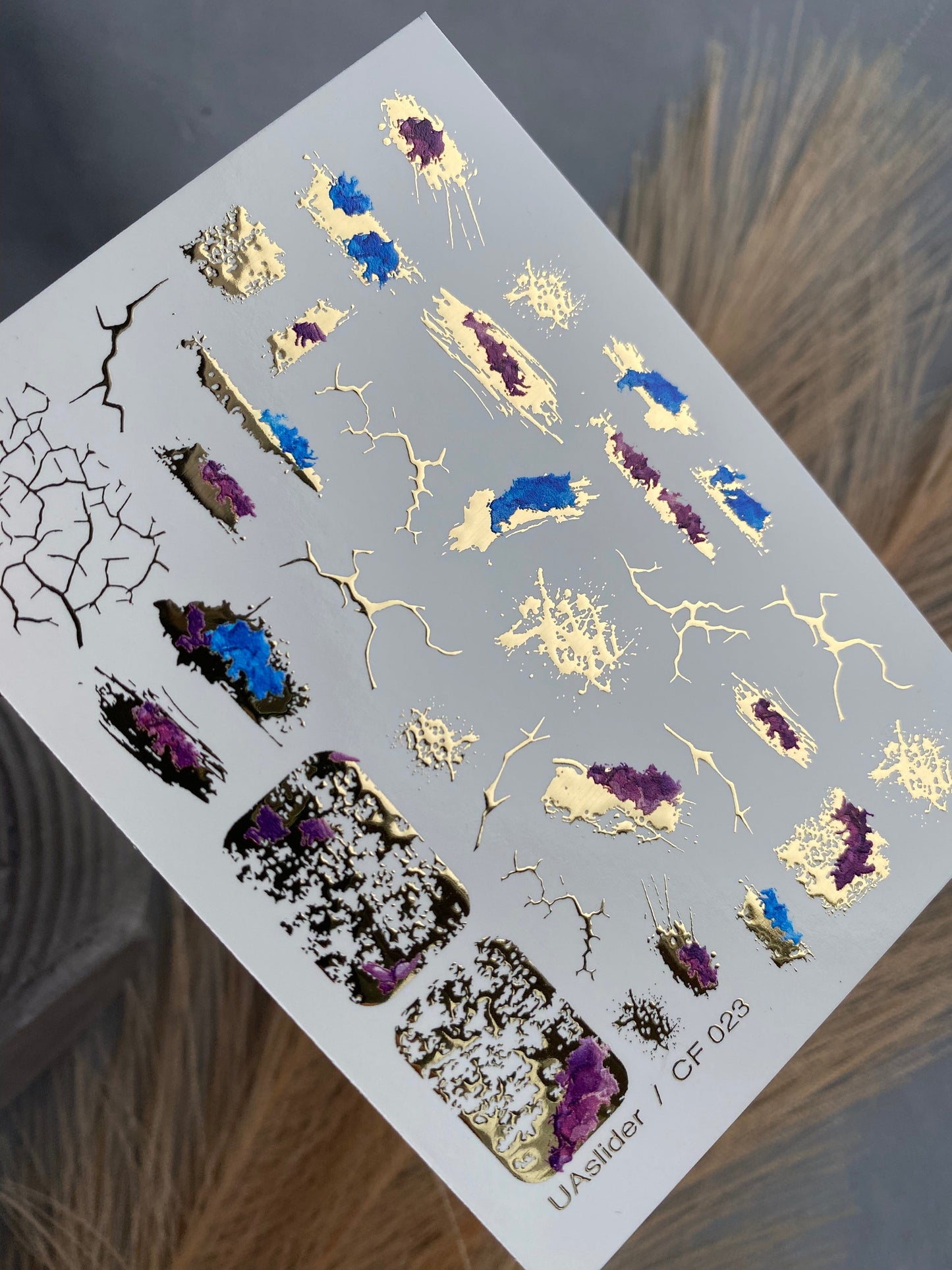Gold Foil Marble Effect Nail Decals | Geode Crystal Waterslides | Nail Art Stickers | Ocean Marble Nail Wraps