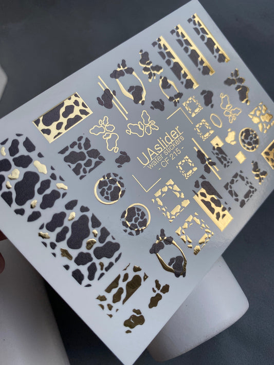 UA Slider 2D Nail Decal Gold FOIL Nail Decal / Animal Print / Cow Pattern