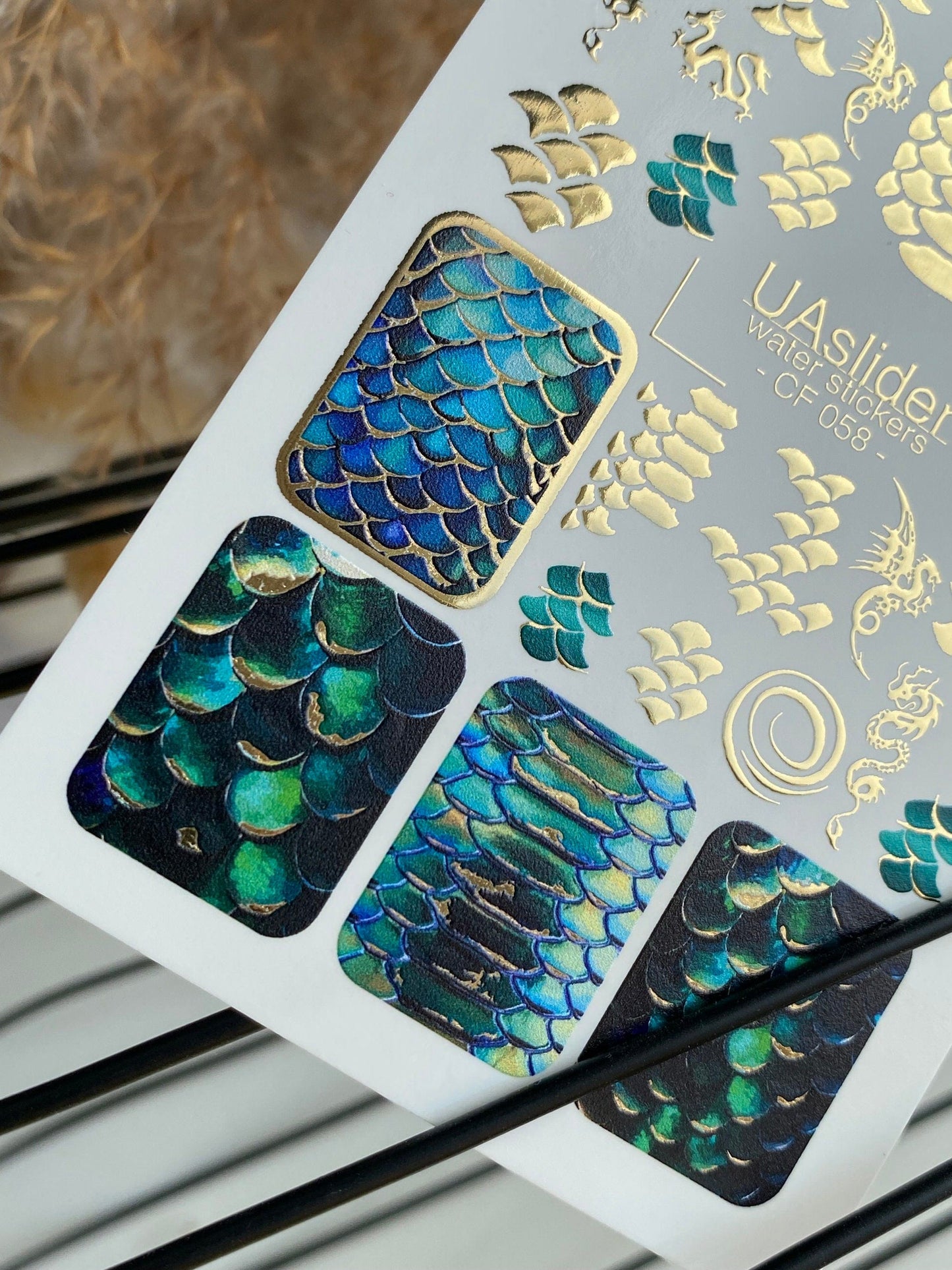 UA Slider 2D Nail Decal Gold FOIL Nail Decal / Mermaid Scales / Dragons / Fantasy Patterns