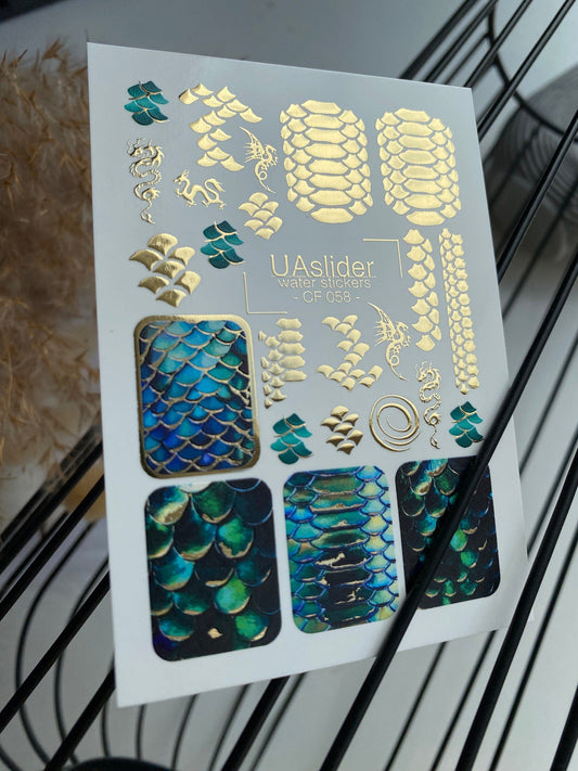 UA Slider 2D Nail Decal Gold FOIL Nail Decal / Mermaid Scales / Dragons / Fantasy Patterns