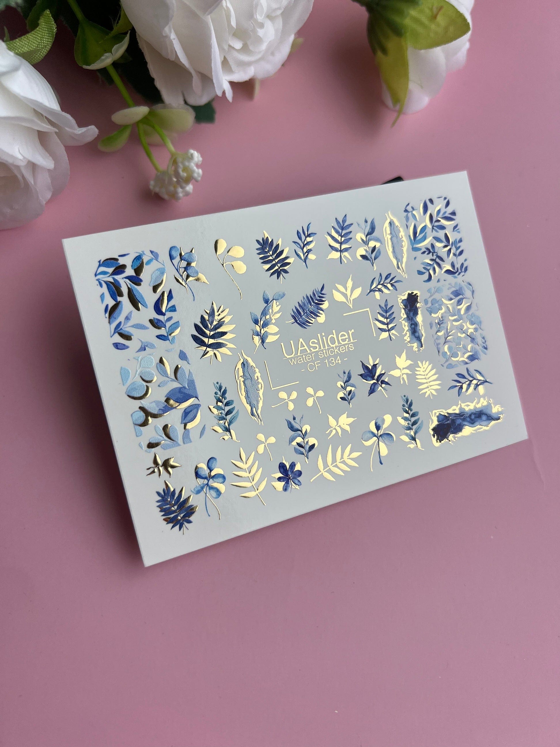 UA Slider 2D Nail Decal Gold Foil Nail Water Decal / Foliage / Leaves / Tropical Nails