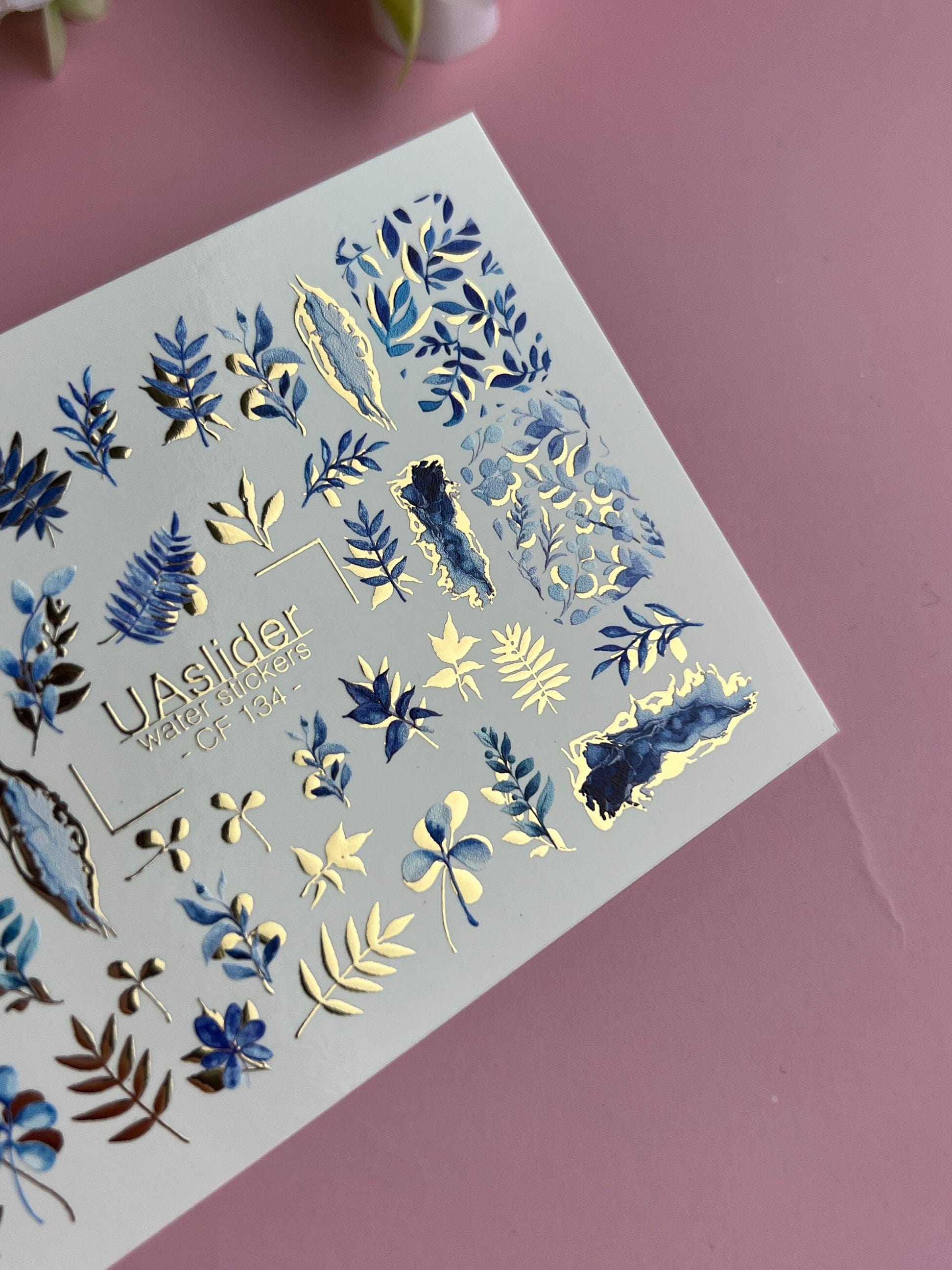 UA Slider 2D Nail Decal Gold Foil Nail Water Decal / Foliage / Leaves / Tropical Nails