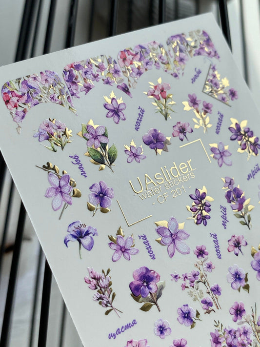 UA Slider 2D Nail Decal Spring Gold Foil Nail Water Decal / Flowers / Spring Nails / French Tips
