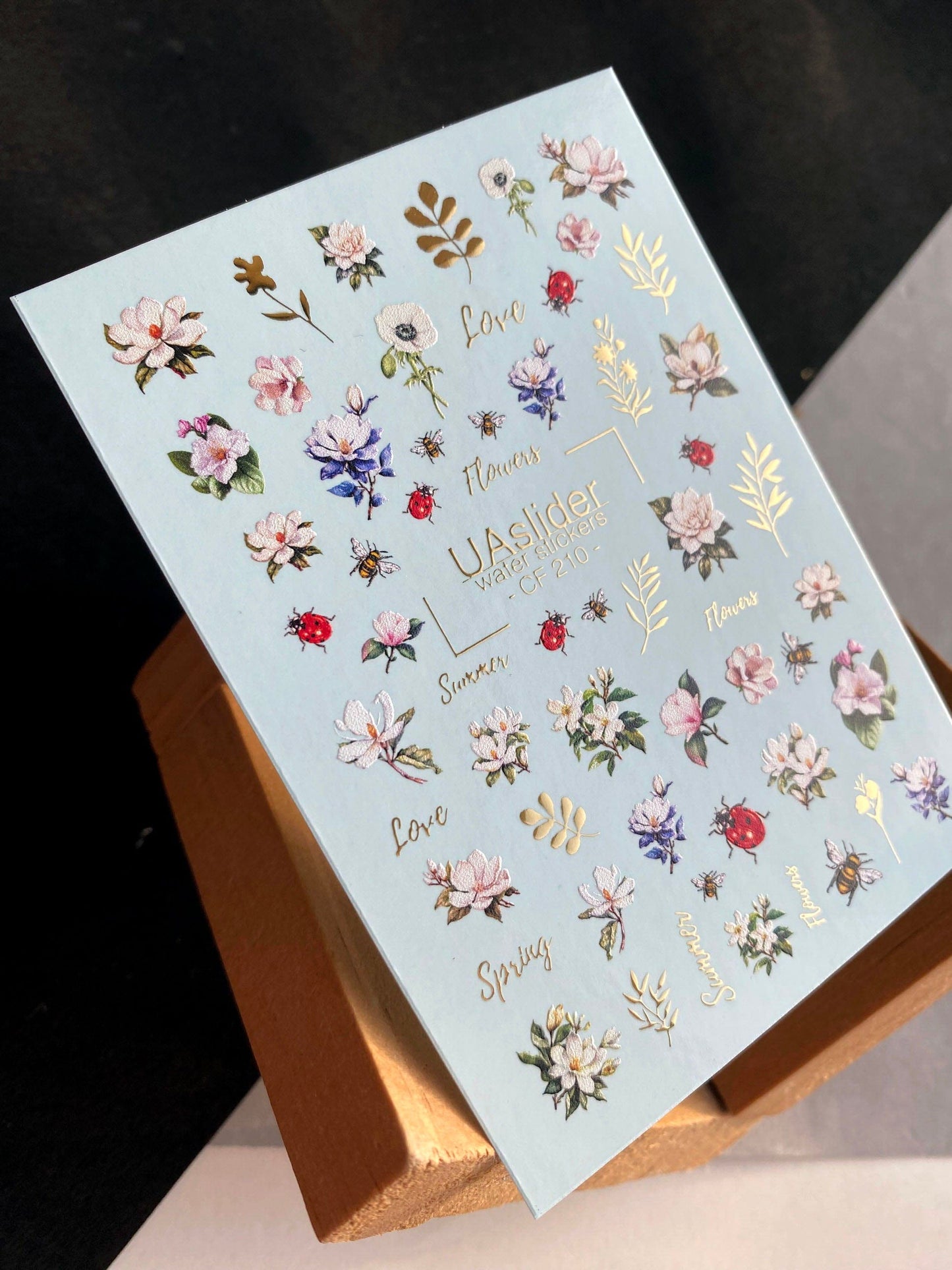 UA Slider 2D Nail Decal Spring Gold Foil Nail Water Decal / Flowers / Ladybug / Spring Nails