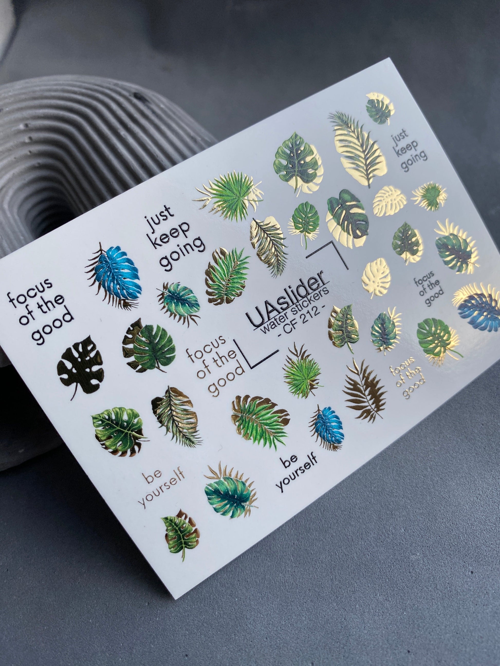 UA Slider 2D Nail Decal Summer FOIL Nail Decal / Palm Tree / Vacation Nails / Tropical Leaves