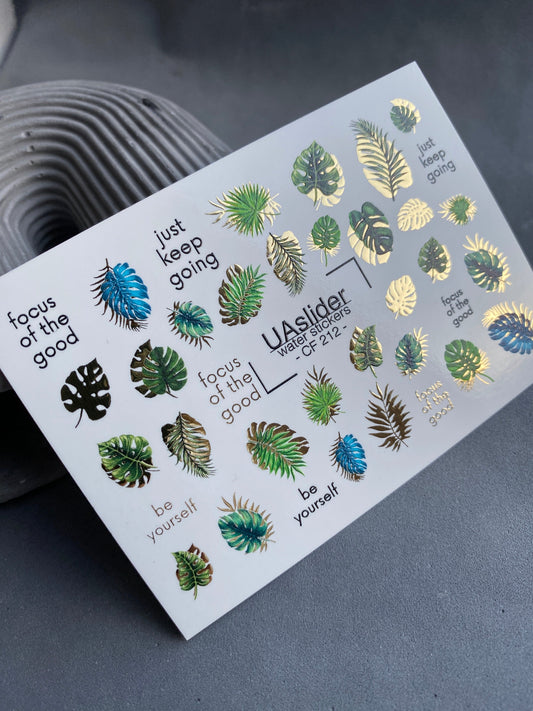 UA Slider 2D Nail Decal Summer FOIL Nail Decal / Palm Tree / Vacation Nails / Tropical Leaves