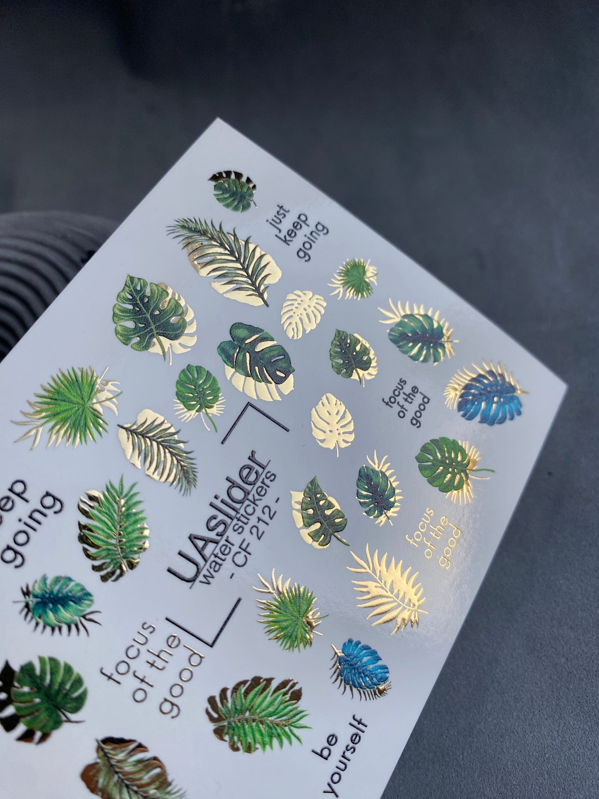 UA Slider 2D Nail Decal Summer FOIL Nail Decal / Palm Tree / Vacation Nails / Tropical Leaves