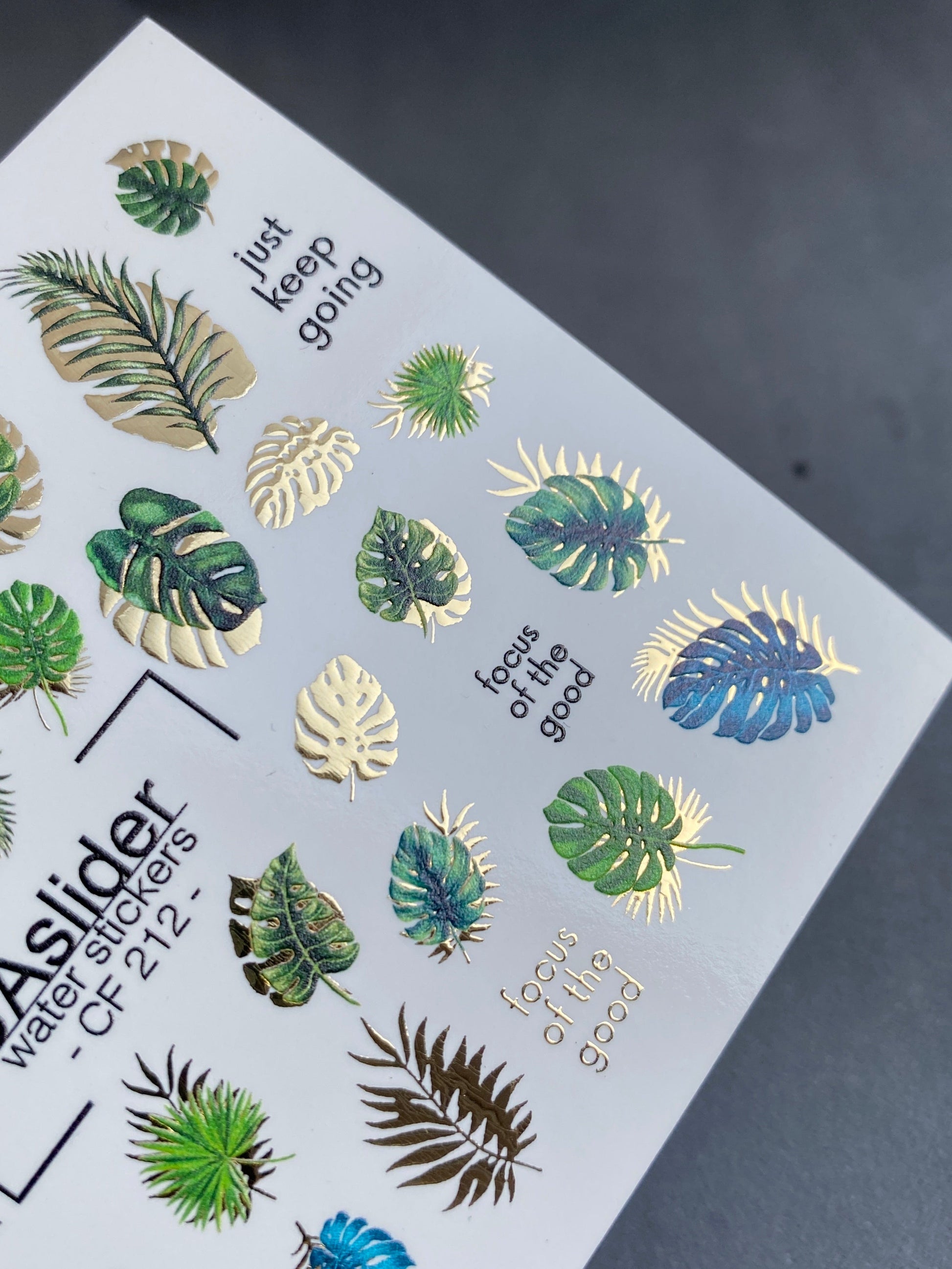 UA Slider 2D Nail Decal Summer FOIL Nail Decal / Palm Tree / Vacation Nails / Tropical Leaves