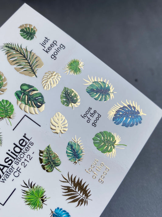 UA Slider 2D Nail Decal Summer FOIL Nail Decal / Palm Tree / Vacation Nails / Tropical Leaves