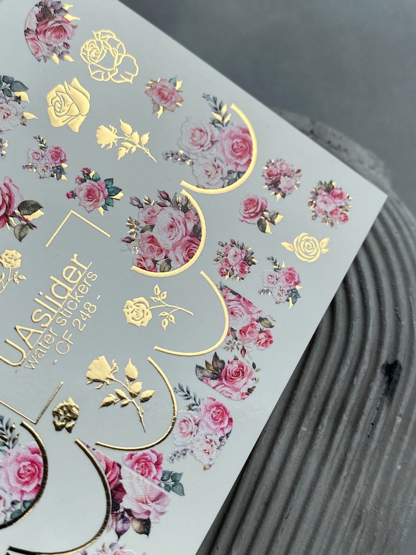 UA Slider 2D Nail Decal Spring Gold Foil Nail Water Decal / Roses / Spring Nails / French Tips