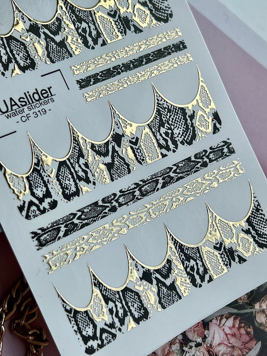 UA Slider 2D Nail Decal Gold FOIL Nail Decal / Animal Print / Cobra Snake Pattern