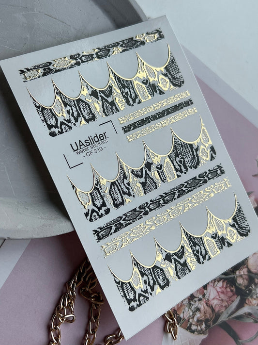 UA Slider 2D Nail Decal Gold FOIL Nail Decal / Animal Print / Cobra Snake Pattern