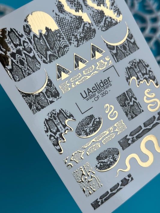 UA Slider 2D Nail Decal CF-350 Gold Foil Snake & Python Print Nail Decals