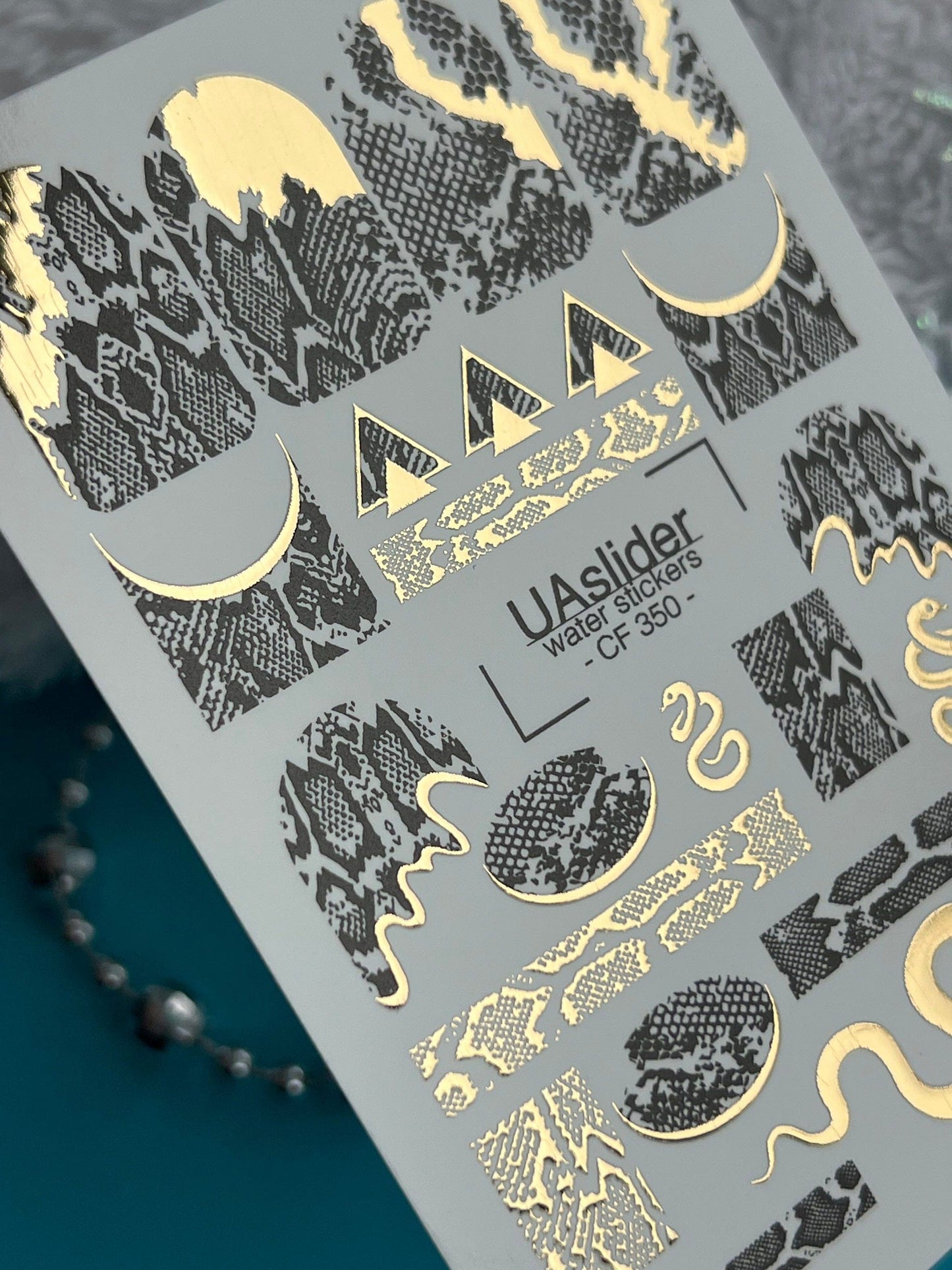 UA Slider 2D Nail Decal CF-350 Gold Foil Snake & Python Print Nail Decals