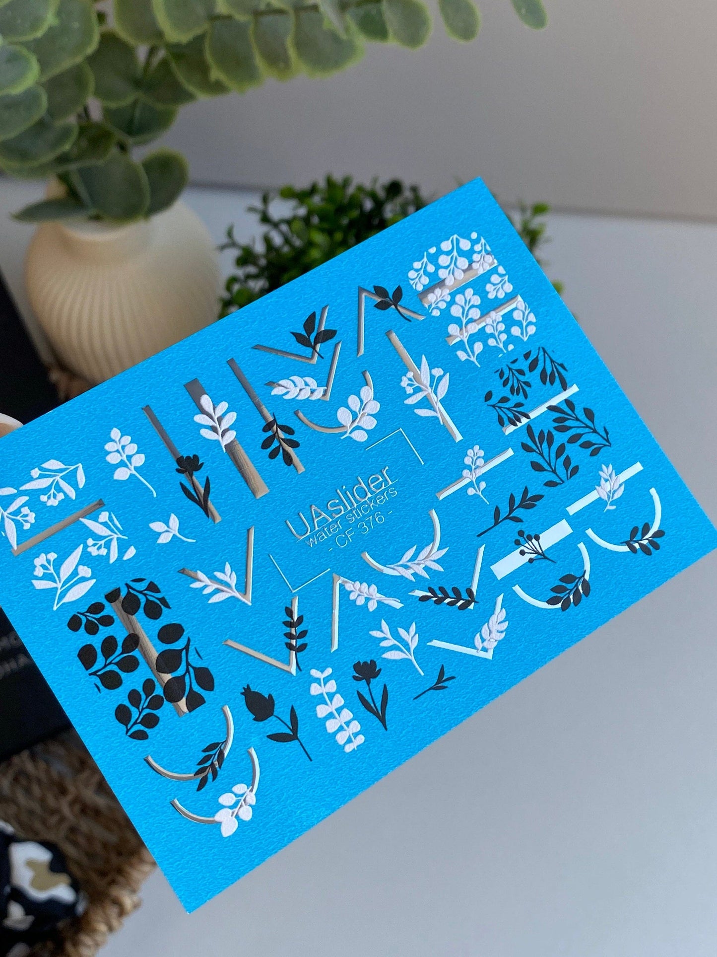 UA Slider 2D Nail Decal CF-376 Nail Decal Gold FOIL/ Minimalist/ Botanical / Leaves/ Gold Geometric Accents/Water Stickers