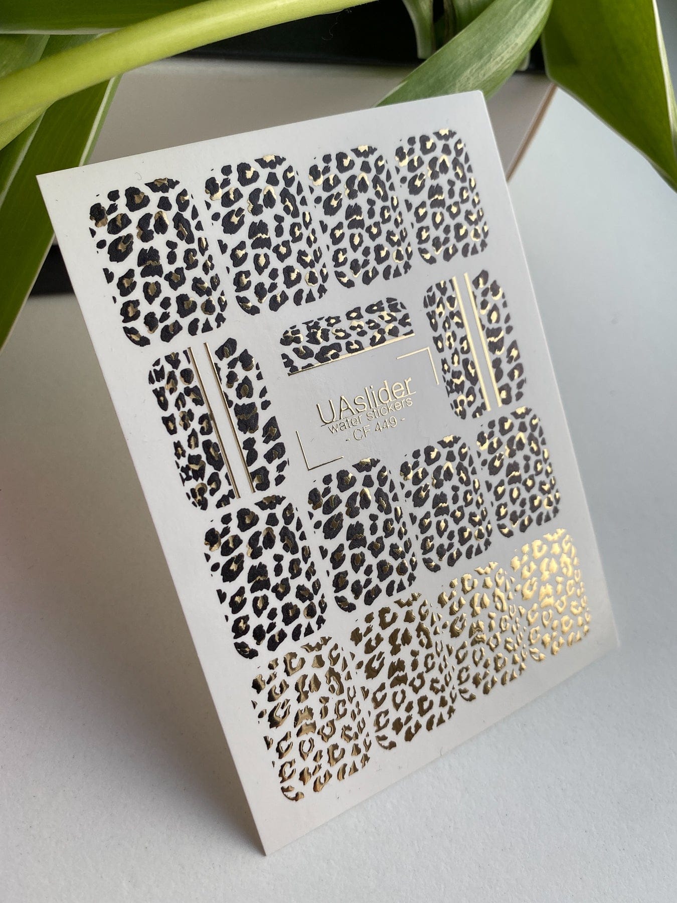 UA Slider 2D Nail Decal CF-449 Gold Foil Leopard Print Nail Water Decals