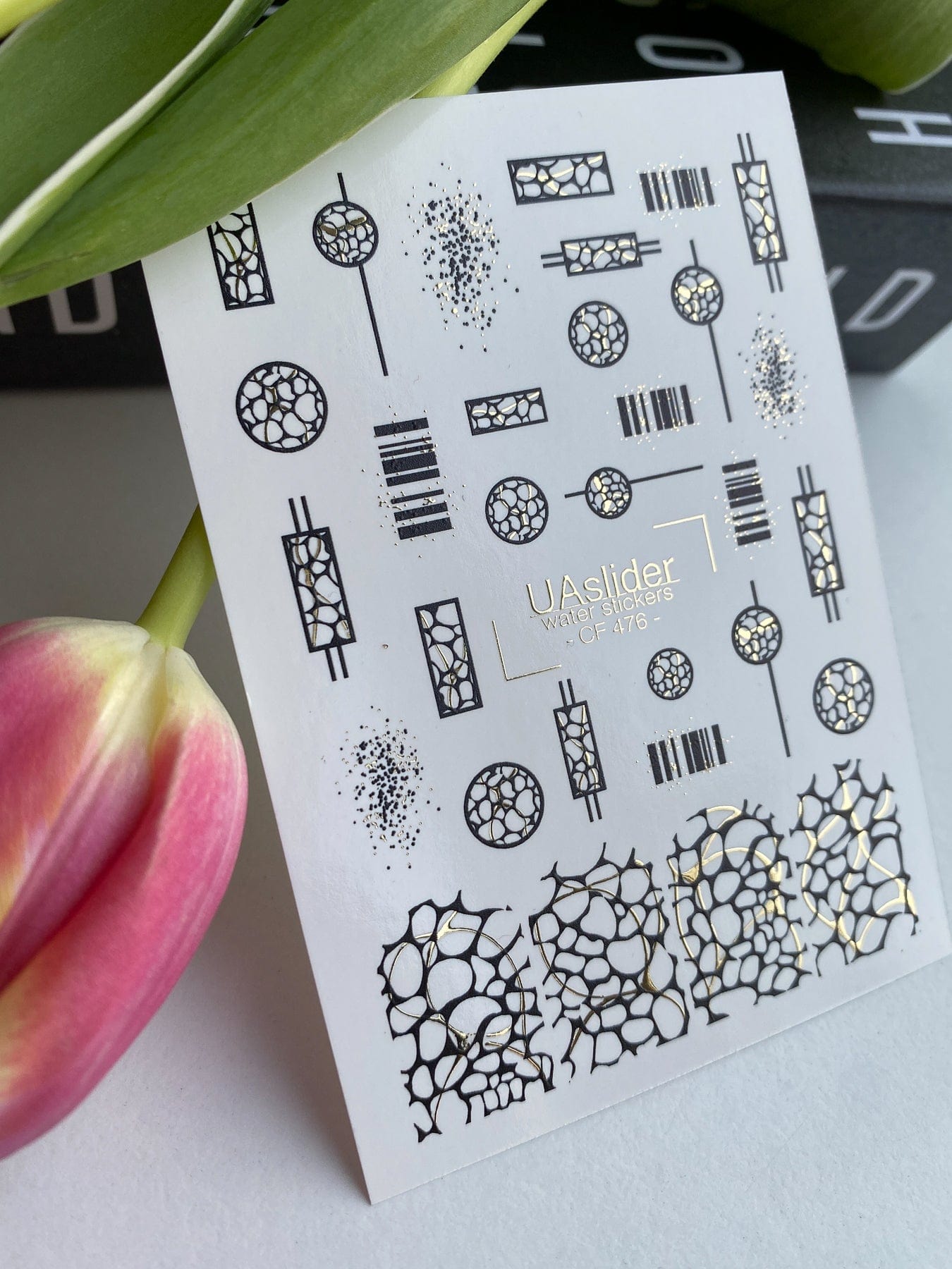 UA Slider 2D Nail Decal Nail Decal Gold FOIL/ Modern /Abstract / Geometric/ Circular/ Rectangular/ Scattered dot designs