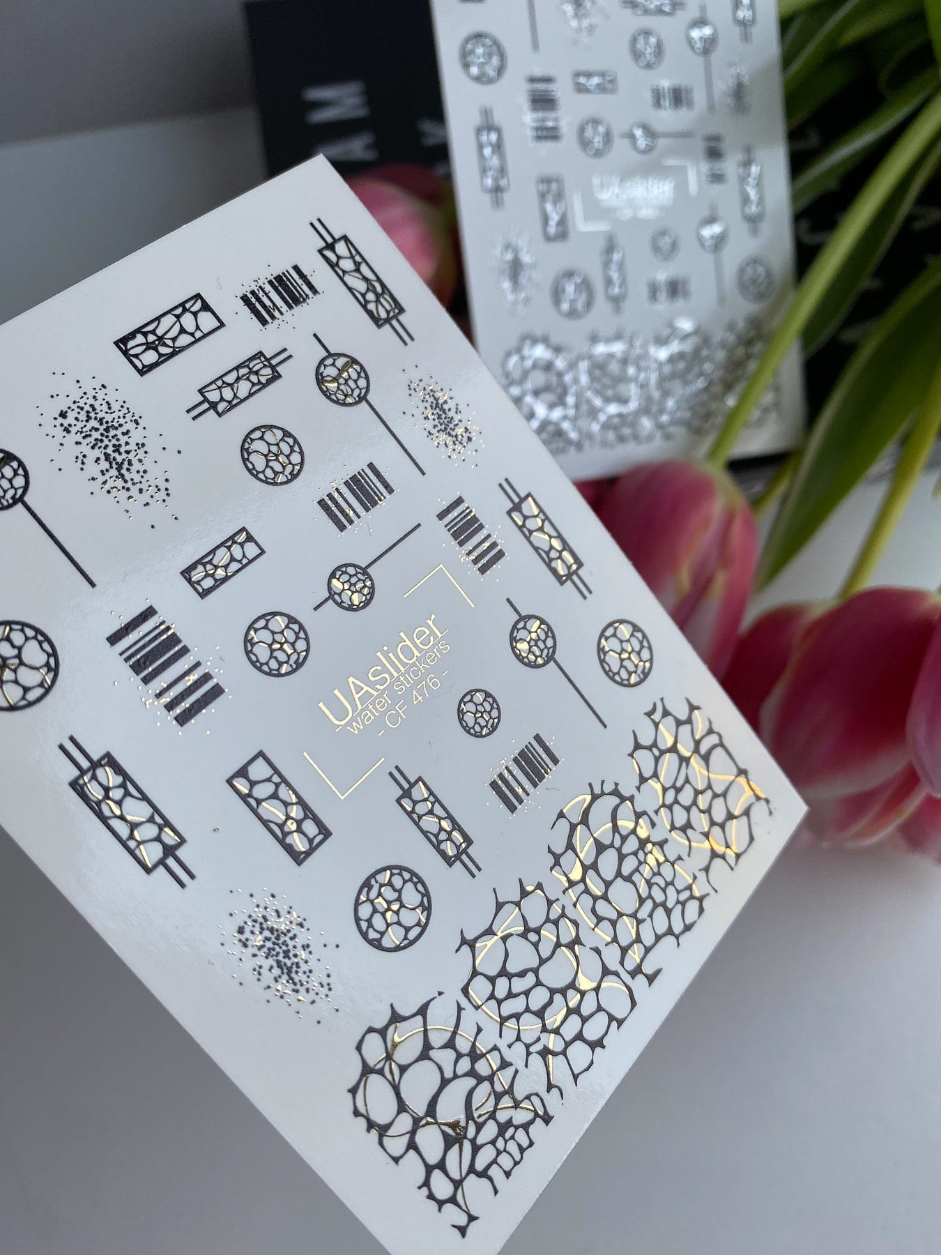 UA Slider 2D Nail Decal Nail Decal Gold FOIL/ Modern /Abstract / Geometric/ Circular/ Rectangular/ Scattered dot designs