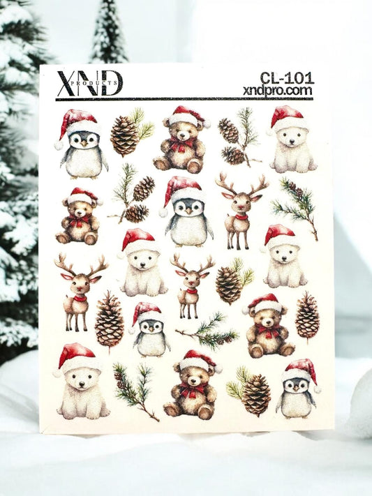 XND Products 2D Nail Decal CL-101 / Nail Decal 2D Winter Animals/Cute Animals/  Polar Bear/ Penguin/ Deer/ Pinecone