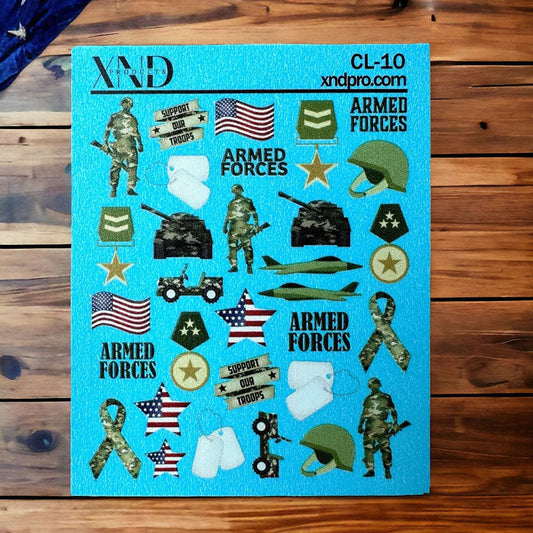 XND Products 2D Nail Decal CL-10 / Patriotic Nail Decal 2D / Armed Forces / Memorial Day / USA
