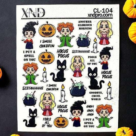 XND Products 2D Nail Decal CL-104 Nail Decal 2D / Hocus Pucus Inspired / Witches/ Halloween