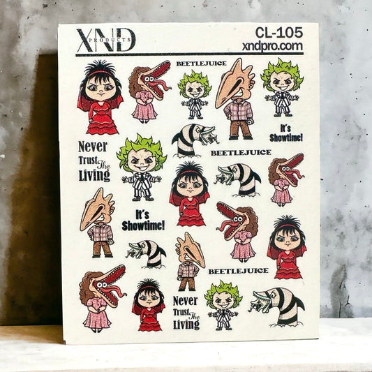 XND Products 2D Nail Decal CL-105 Nail Decal 2D / Halloween / Beetle juice inspired/ Show time