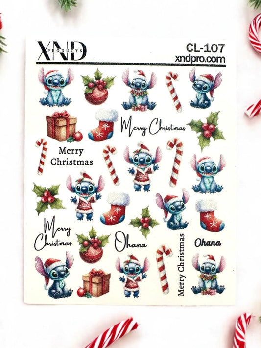 XND Products 2D Nail Decal CL-107 Nail Decal 2D /Christmas Nails / Stitch inspired