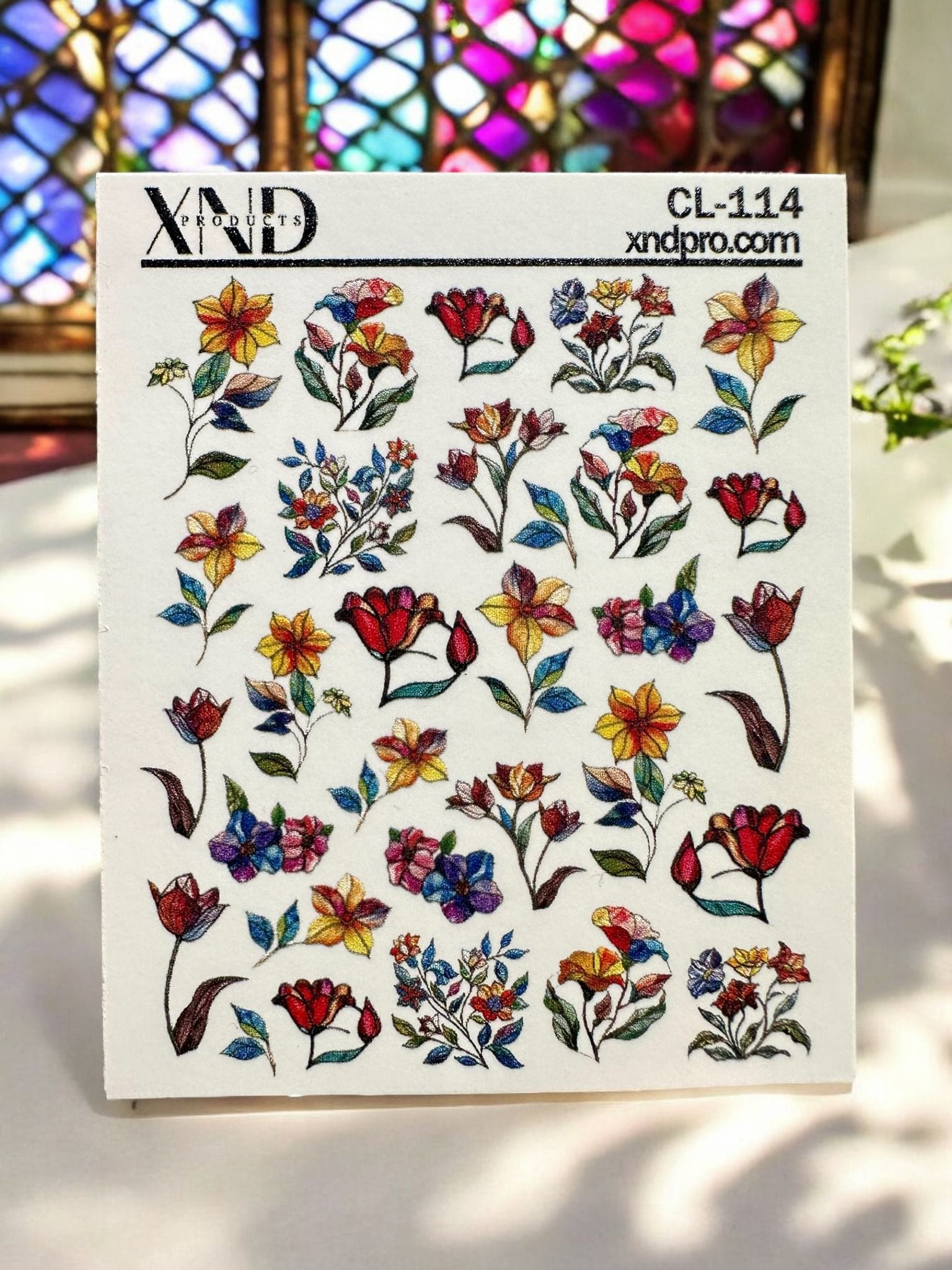 XND Products 2D Nail Decal CL-114 / Nail Decal 2D Stained Glass Flowers/ Flowers/ Spring Nails