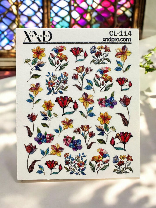 XND Products 2D Nail Decal CL-114 / Nail Decal 2D Stained Glass Flowers/ Flowers/ Spring Nails