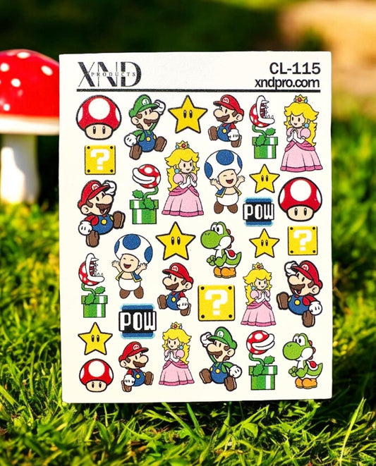 XND Products 2D Nail Decal CL-115 / Nail Decal 2D Super Mario Inspired/ Super Mario Bros Nails /Gamer Nails
