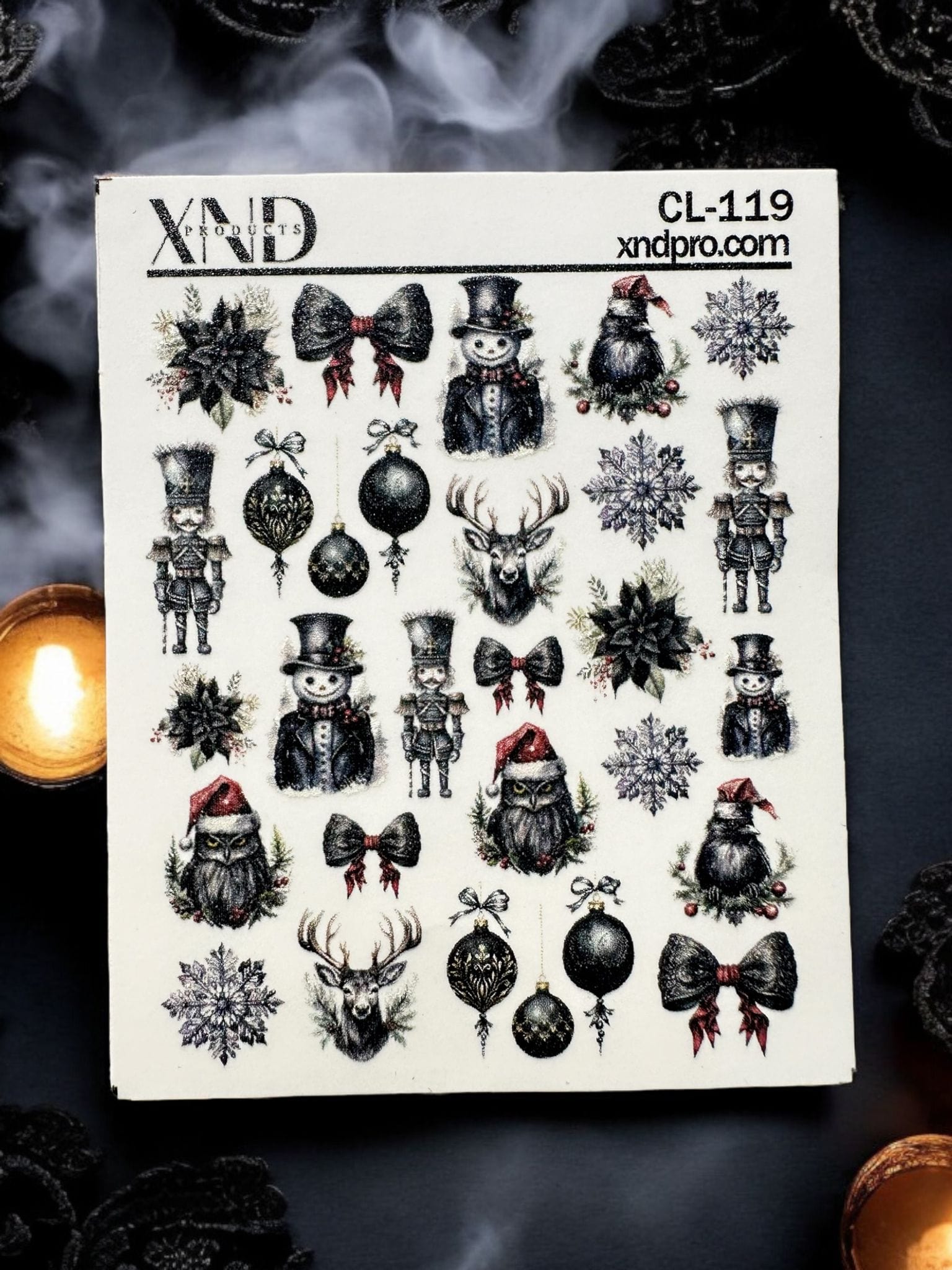 XND Products 2D Nail Decal CL-119 / Gothic Christmas Nails,  Water Decals / Dark Christmas / Spooky Christmas / Creepy Christmas Nails