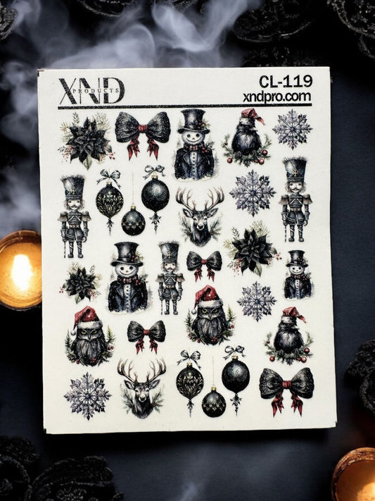 XND Products 2D Nail Decal CL-119 / Gothic Christmas Nails,  Water Decals / Dark Christmas / Spooky Christmas / Creepy Christmas Nails