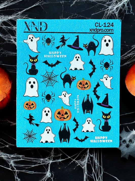 XND Products 2D Nail Decal CL-124 Nail Decal 2D / Halloween/ Cute Ghost/ Spider/ Pumpkin