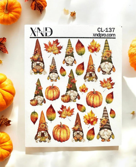 XND Products 2D Nail Decal CL-137 / Nail Decal 2D / Gnomes / Fall/ Autumn Gnomes/