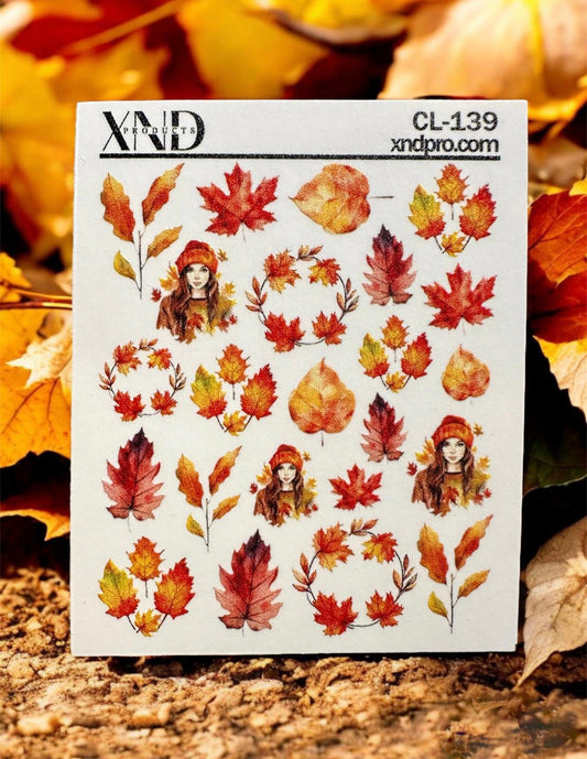 XND Products 2D Nail Decal CL-139 / Nail Decal 2D / Fall /Autumn/ Maple Leaf/ Autumn Nails