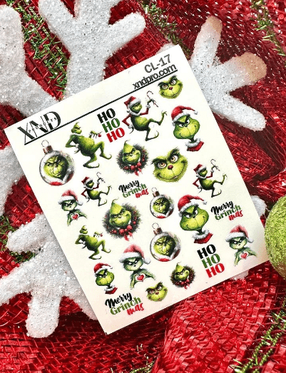XND Products 2D Nail Decal CL-17 / Nail Decal 2D /Grinch inspired / Christmas Nails