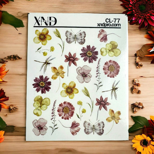 XND Products 2D Nail Decal CL-77 / Nail Decal 2D/ Flowers/ Butterfly/ Spring Nails