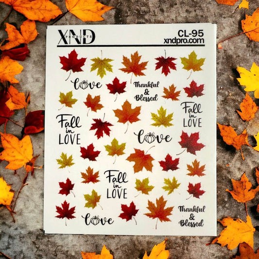XND Products 2D Nail Decal CL-95 / Nail Decal 2D / Autumn Nails / Fall Leaves/ Thanksgiving Nails