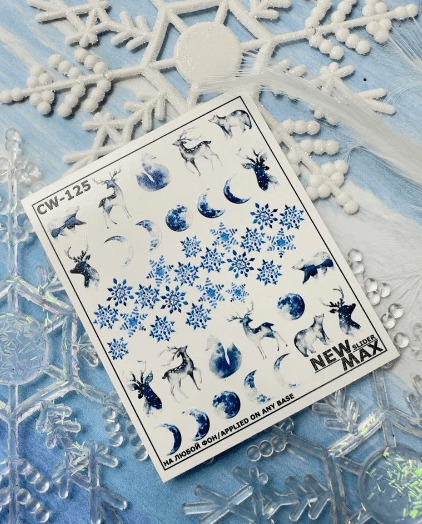 New Max 2D Nail Decal CW-125 / Nail Decal 2D  Christmas/ Snowflakes/ Blue/ Moon phases/ Deer/