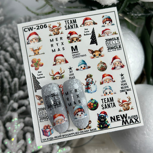 New Max 2D Nail Decal CW-206 / Nail Decal 2D  Christmas / Animals / Merry Xmas