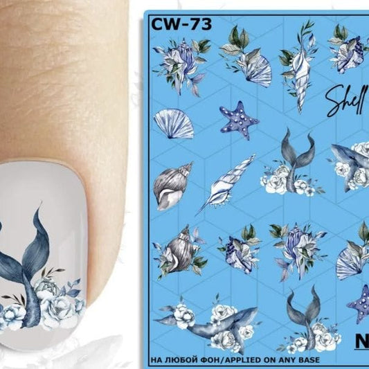 New Max 2D Nail Decal CW-73 / Nail Decal 2D/ Shell Collection/ Starfish/ Whale Tail/ Coral Shell/