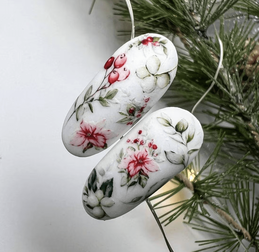 New Max 2D Nail Decal FC-4 / Nail Decal /Winter/Christmas/ Mistletoe/Foliage/Poinsettia/ Holly