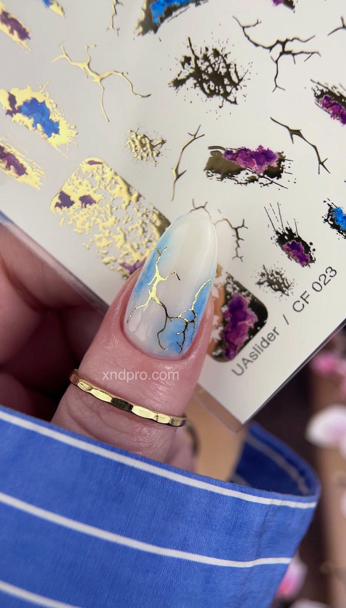 Gold Foil Marble Effect Nail Decals | Geode Crystal Waterslides | Nail Art Stickers | Ocean Marble Nail Wraps