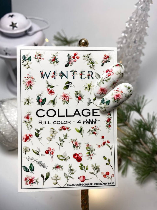New Max 2D Nail Decal FC-4 / Nail Decal 2D /Winter/Christmas/ Mistletoe/Foliage/Poinsettia/ Holly