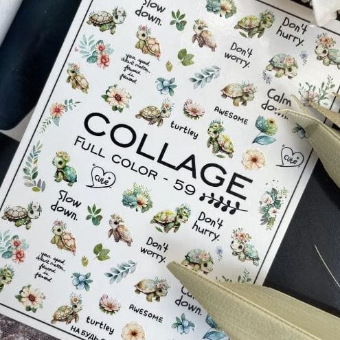 New Max 2D Nail Decal FC-59 / Nail Decal 2D/ Turtles/ Tropical Flowers/ Tropical Leaves.