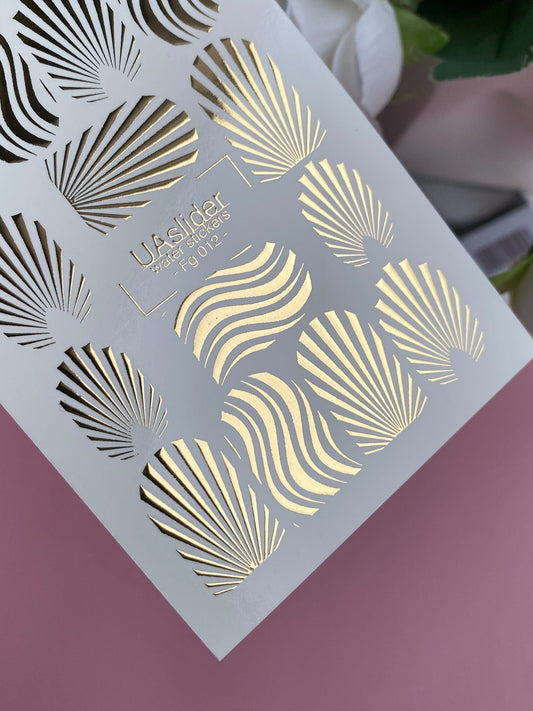 UA Slider 2D Nail Decal Gold Foil Nail Water Decals / Gold Wave Abstract Designs/ Modern/ Luxury/ Nail Art/ Water Stickers/ Summer  Nails/