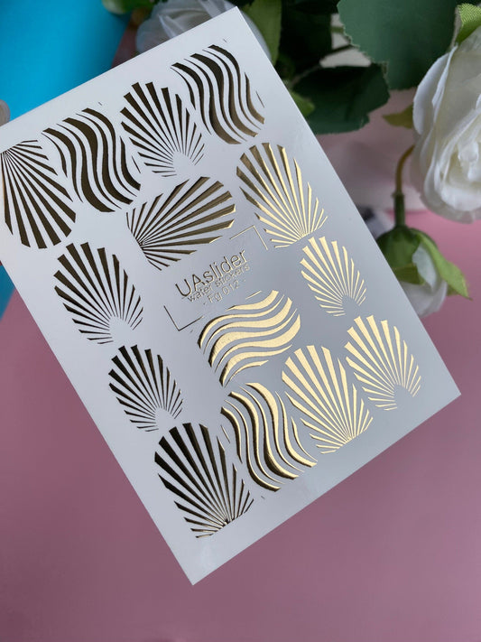UA Slider 2D Nail Decal Gold Foil Nail Water Decals / Gold Wave Abstract Designs/ Modern/ Luxury/ Nail Art/ Water Stickers/ Summer  Nails/